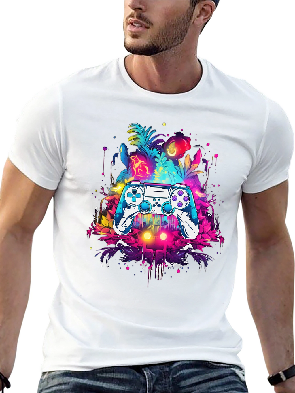 Vivid Gamer Controller Graphic T-Shirt