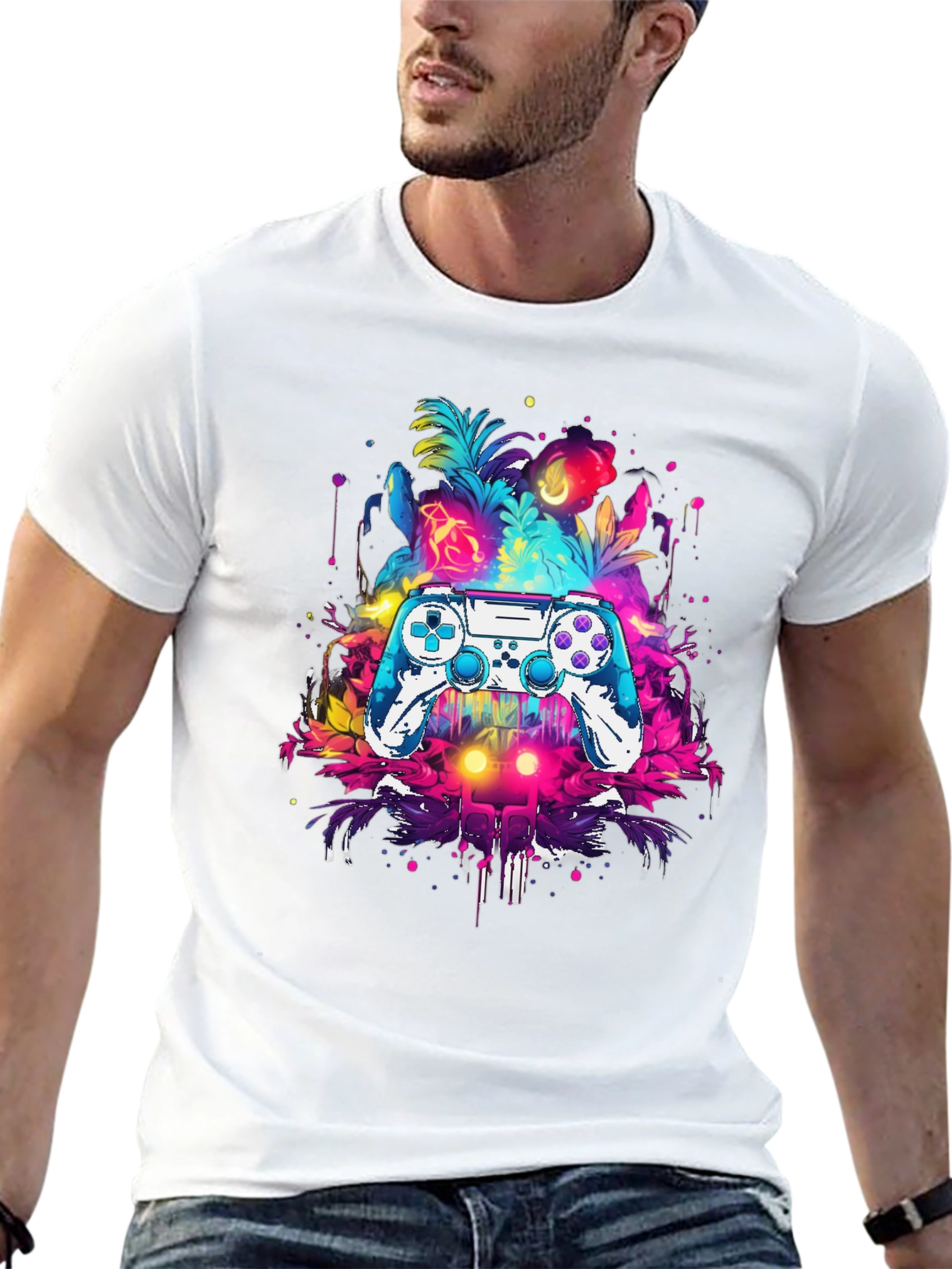 Vivid Gamer Controller Graphic T-Shirt
