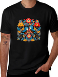 Floral Bird Graphic Tee - Black Casual T-Shirt