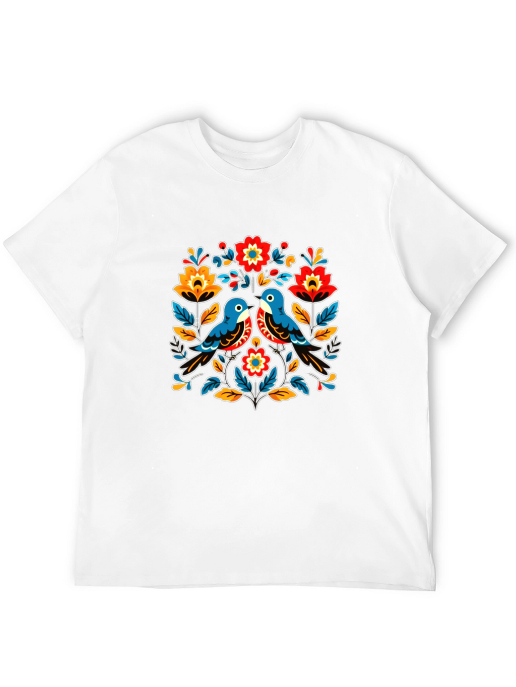 Floral Bird Graphic Tee - Black Casual T-Shirt