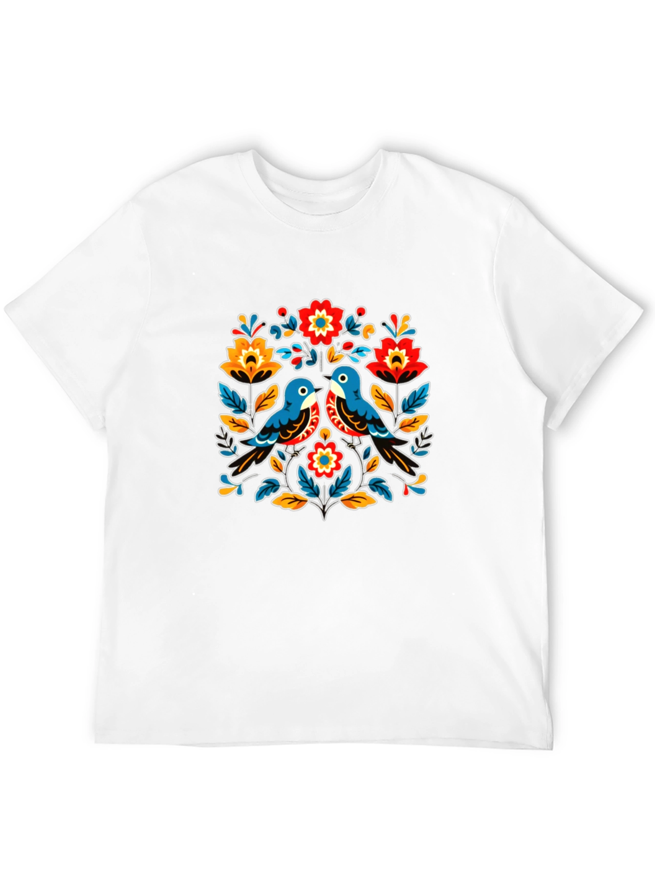 Floral Bird Graphic Tee - Black Casual T-Shirt