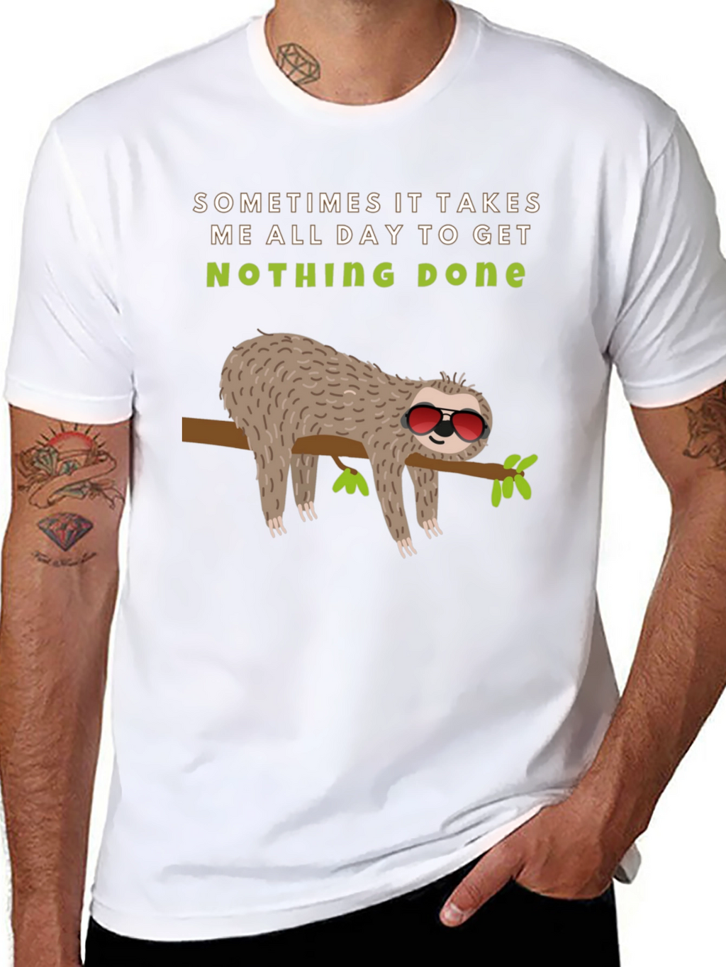 Lazy Sloth Graphic Tee -  Nothing Done Relaxed T-Shirt