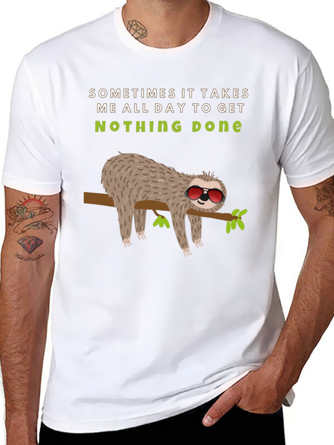 Lazy Sloth Graphic Tee -  Nothing Done Relaxed T-Shirt