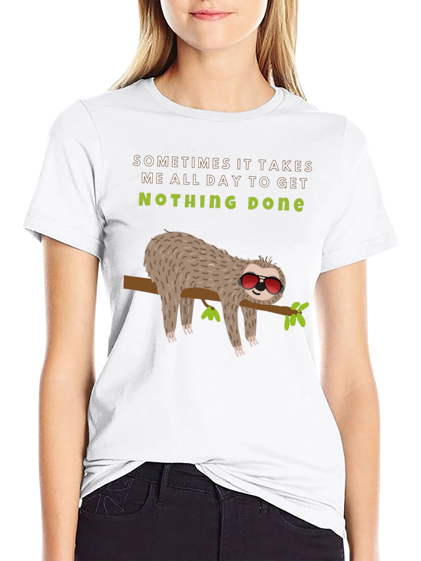 Lazy Sloth Graphic Tee -  Nothing Done Relaxed T-Shirt