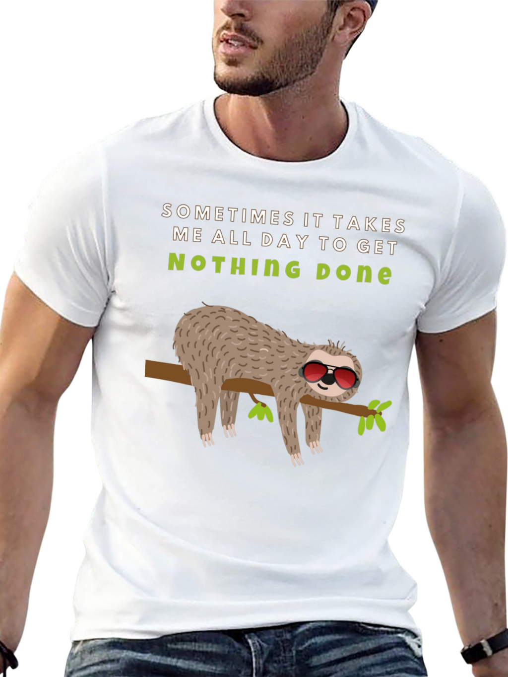 Lazy Sloth Graphic Tee -  Nothing Done Relaxed T-Shirt