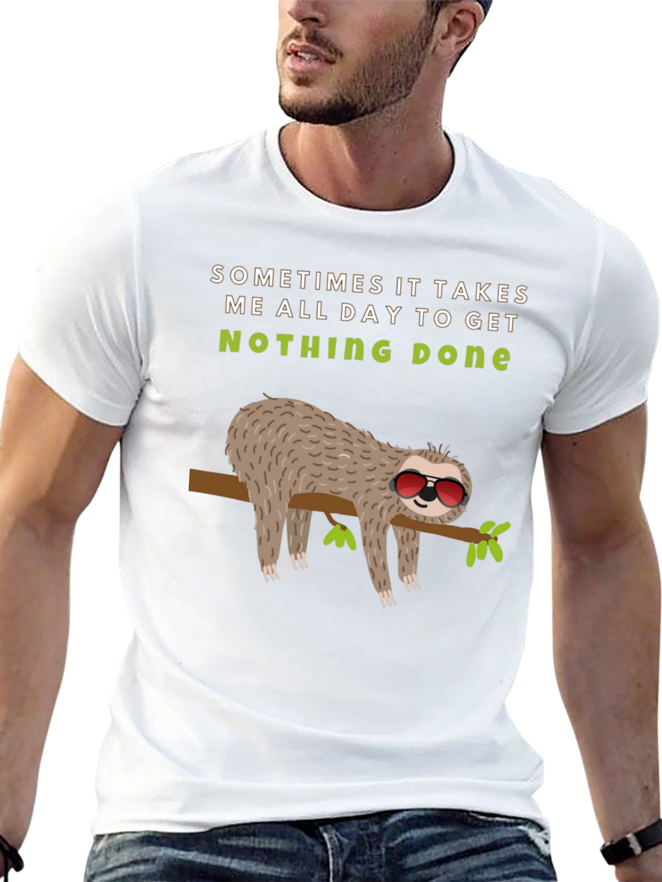 Lazy Sloth Graphic Tee -  Nothing Done Relaxed T-Shirt