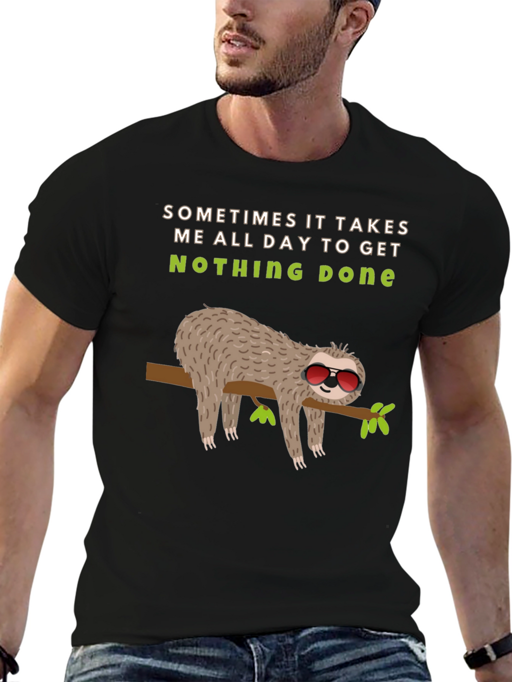 Lazy Sloth Graphic Tee -  Nothing Done Relaxed T-Shirt