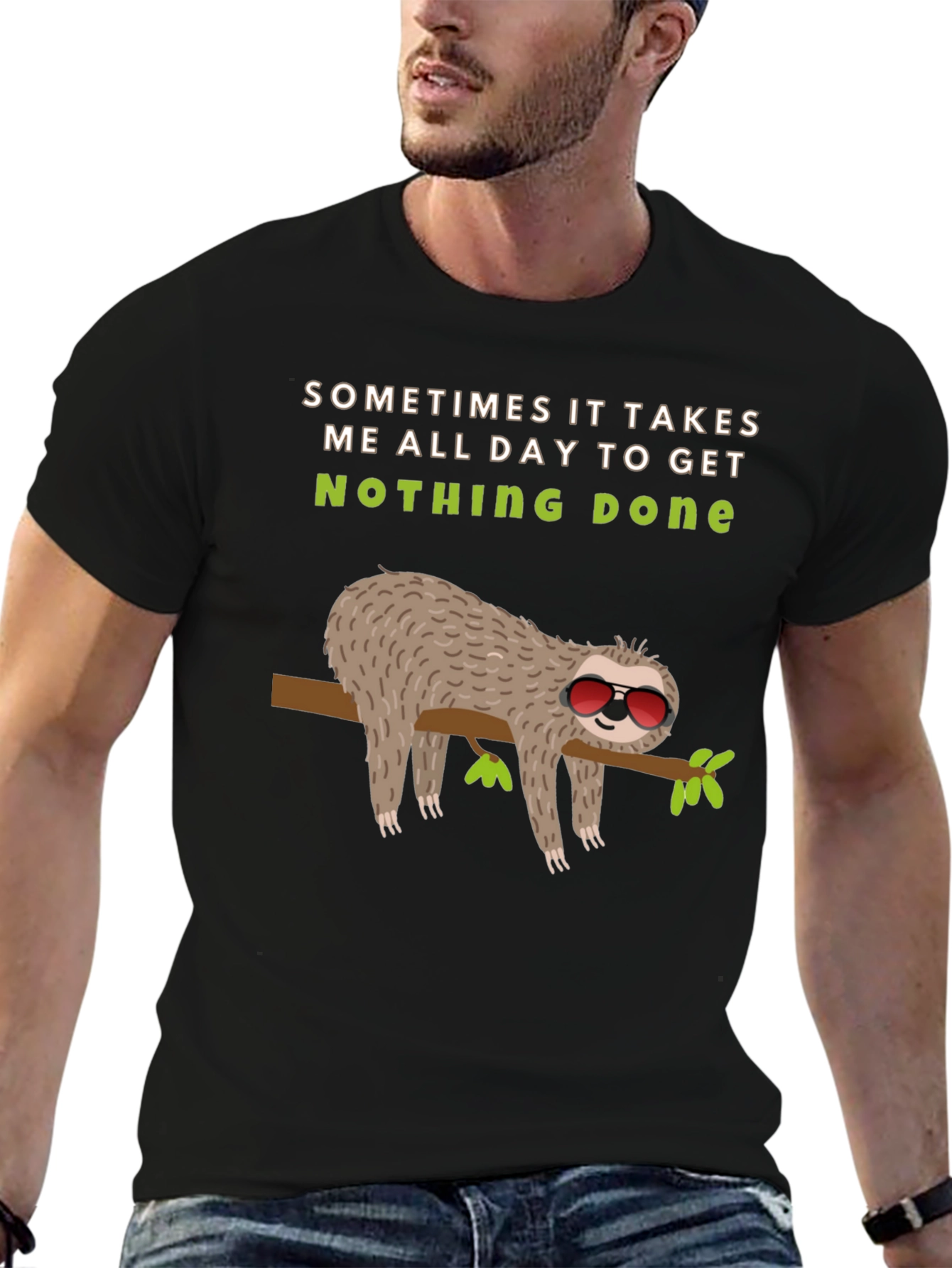 Lazy Sloth Graphic Tee -  Nothing Done Relaxed T-Shirt
