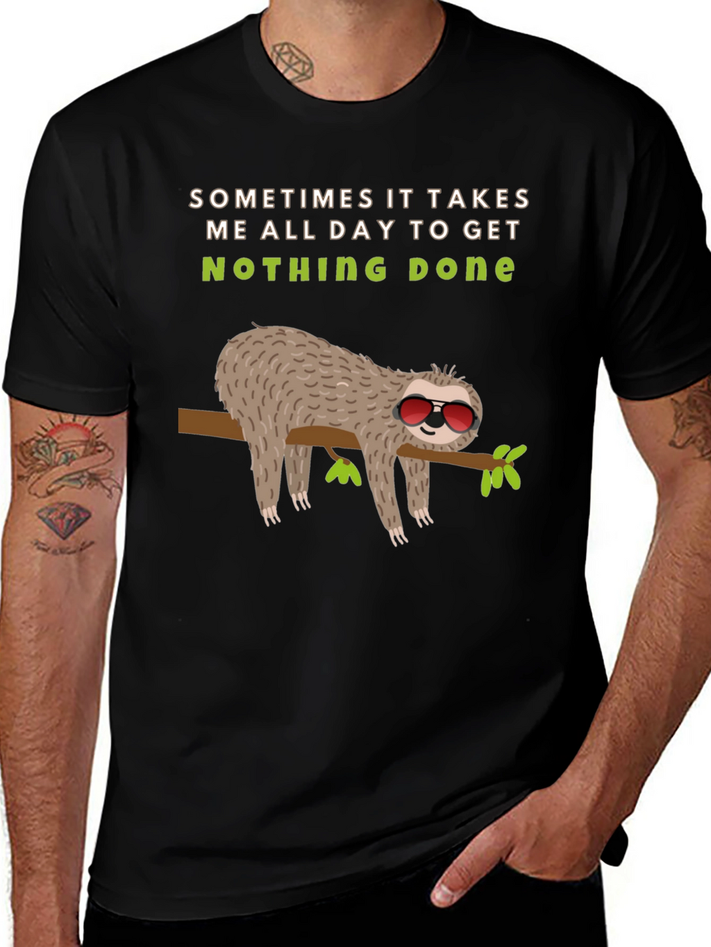 Lazy Sloth Graphic Tee -  Nothing Done Relaxed T-Shirt