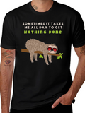 Lazy Sloth Graphic Tee -  Nothing Done Relaxed T-Shirt