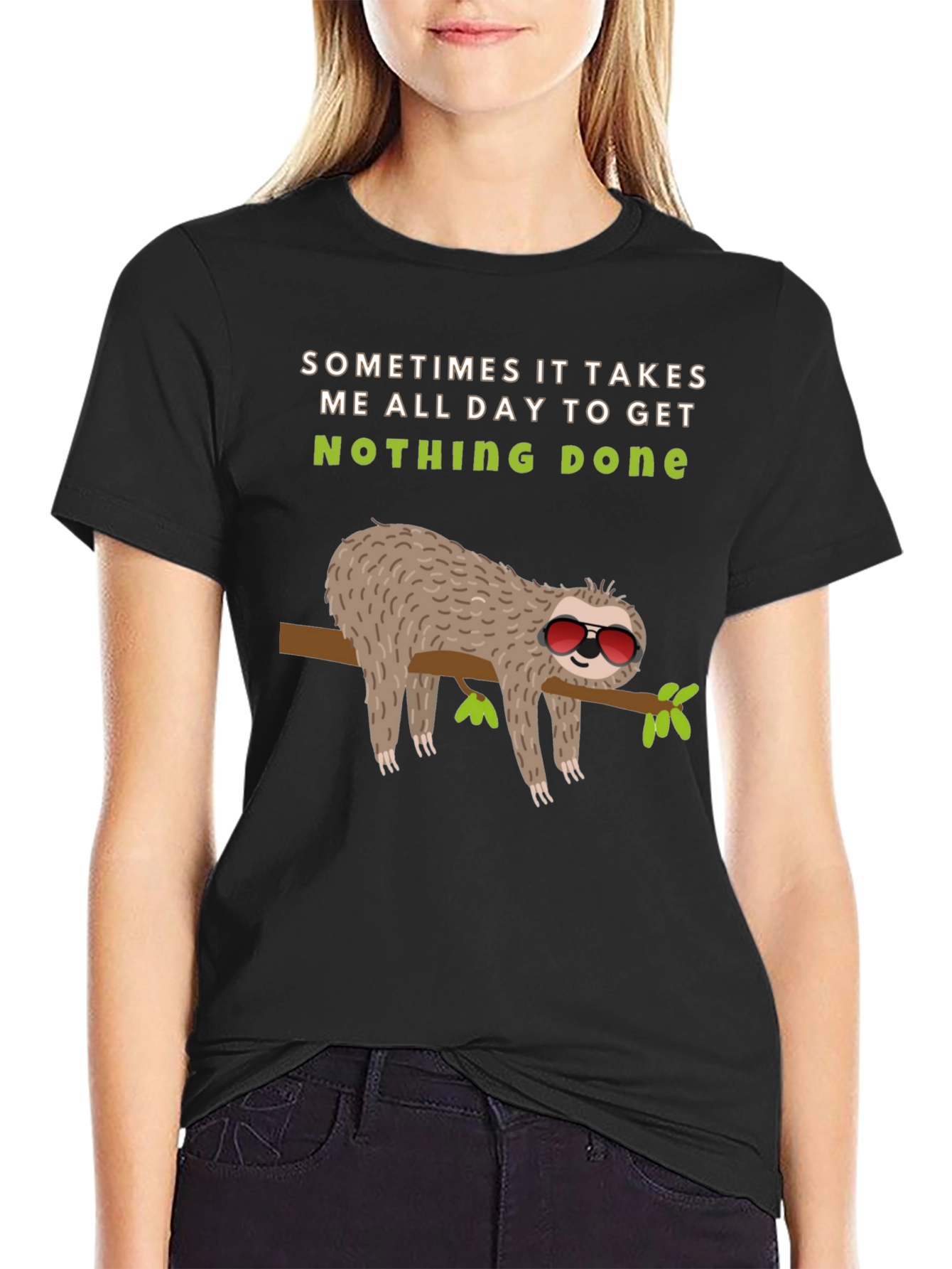 Lazy Sloth Graphic Tee -  Nothing Done Relaxed T-Shirt