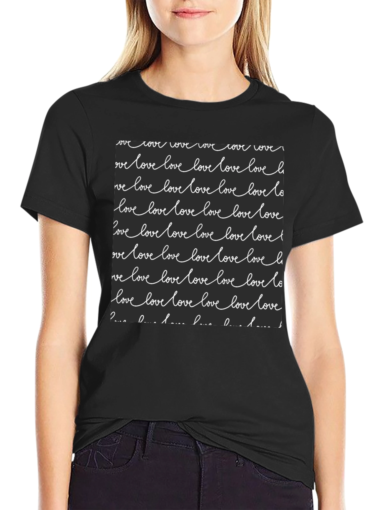 Love Script Print Black T-Shirt