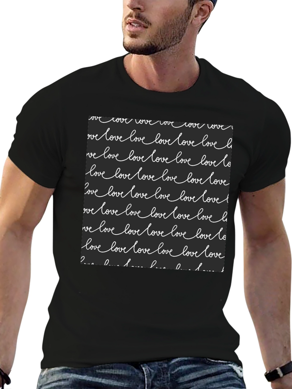 Love Script Print Black T-Shirt