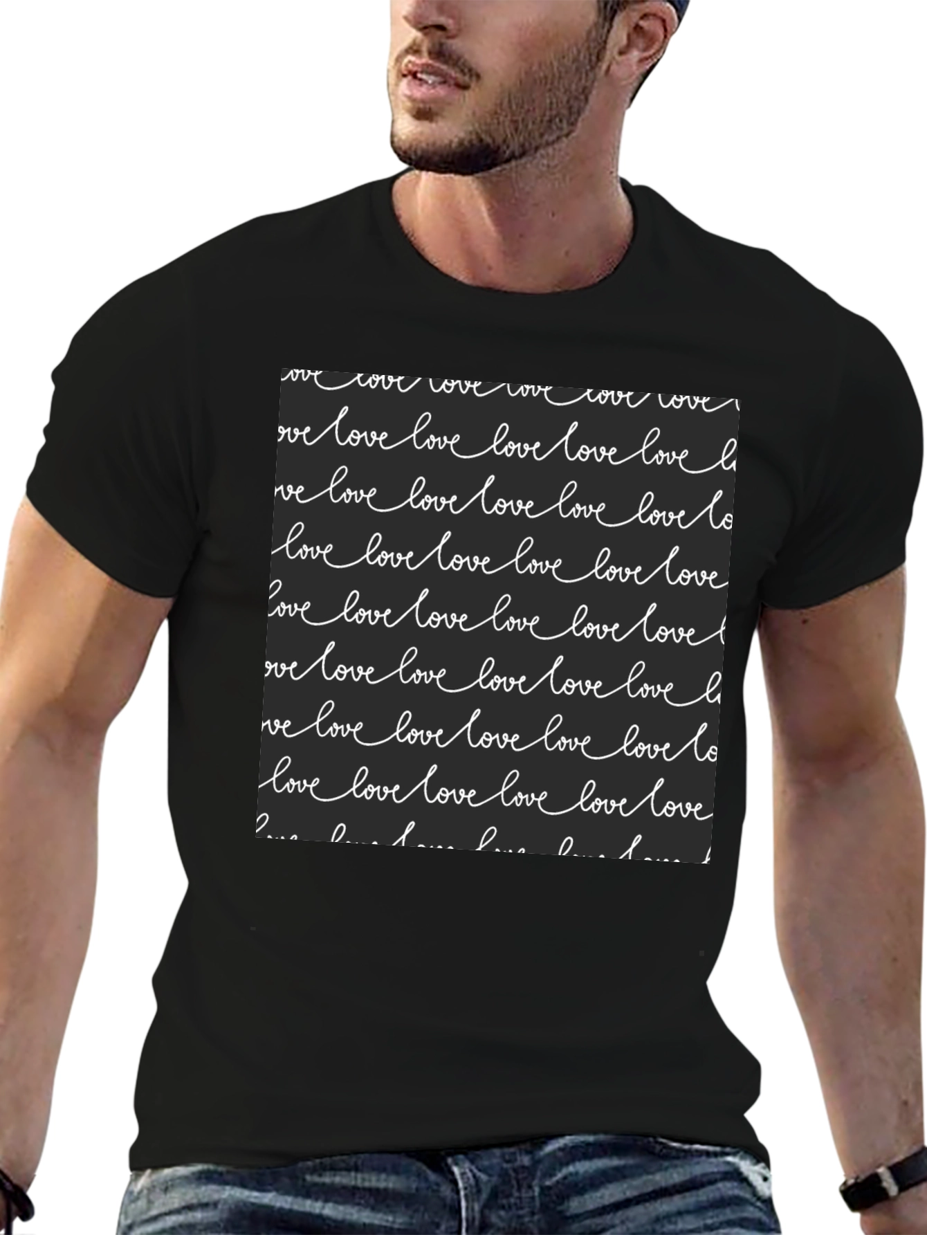 Love Script Print Black T-Shirt
