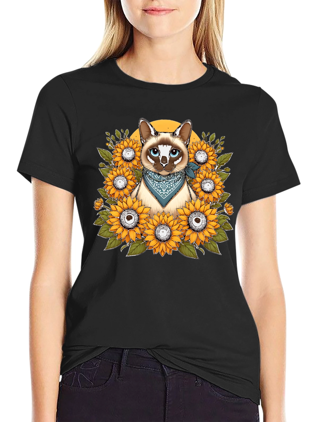 Cat Sunflower T-Shirt - Unique Graphic Tee