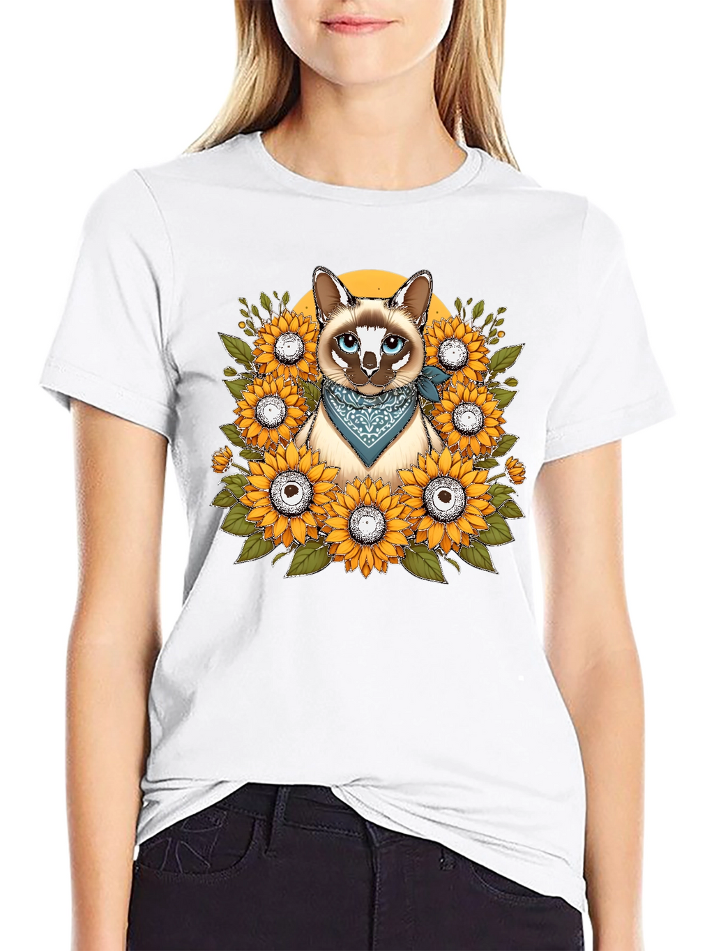 Cat Sunflower T-Shirt - Unique Graphic Tee