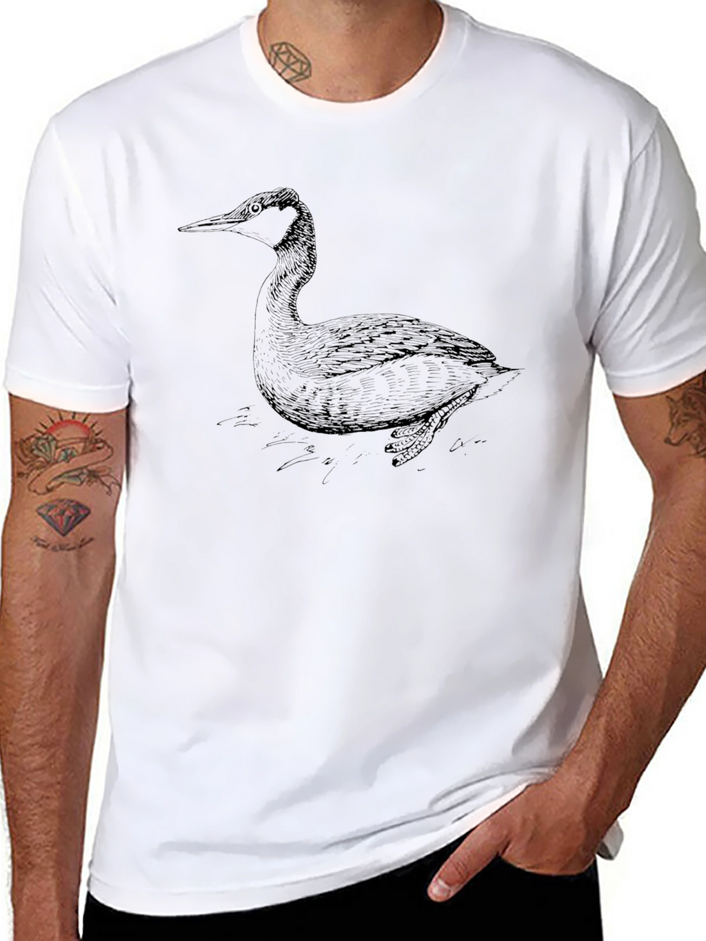 Black T-Shirt with Bird Illustration