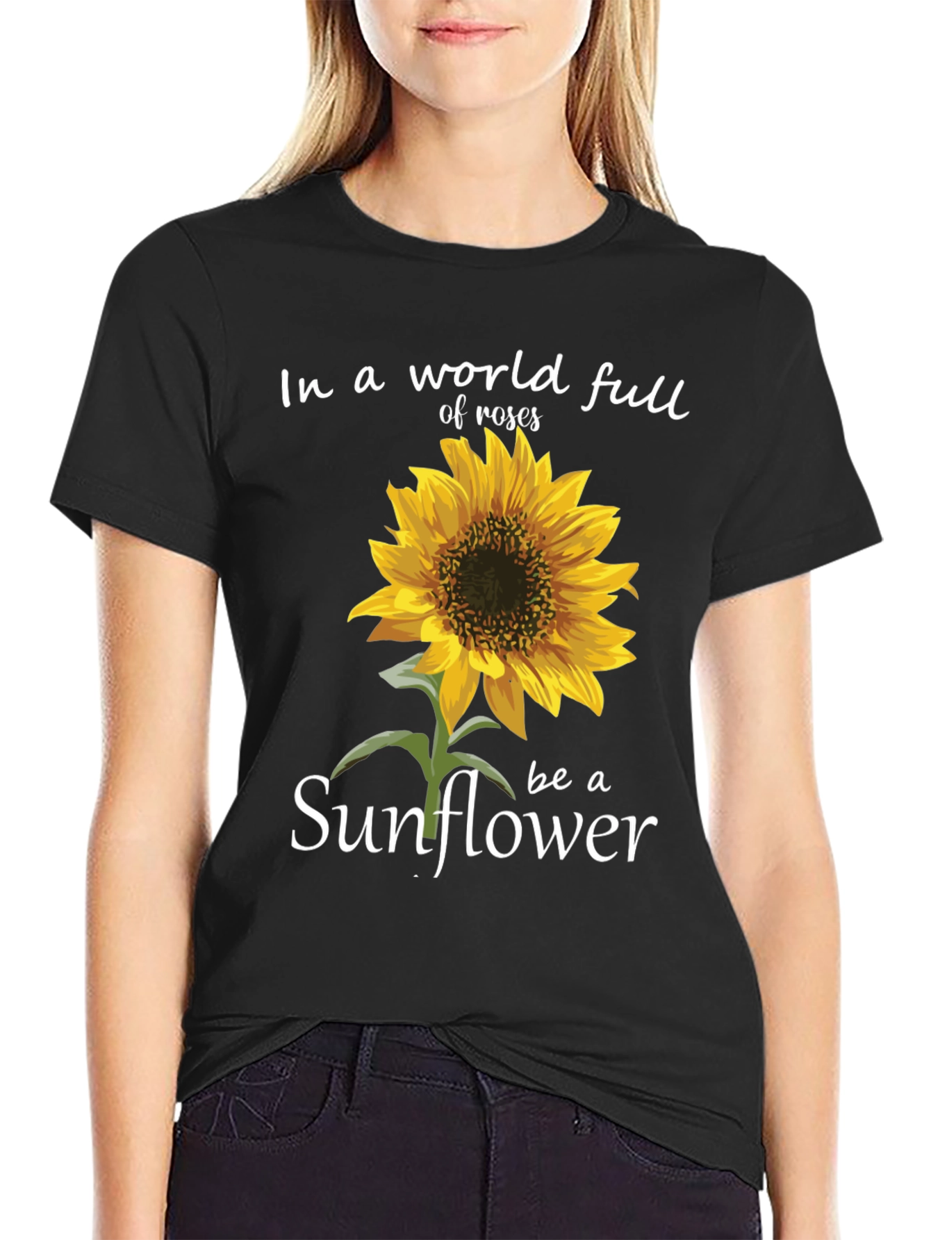 Sunflower Graphic Tee - Inspirational Black T-Shirt