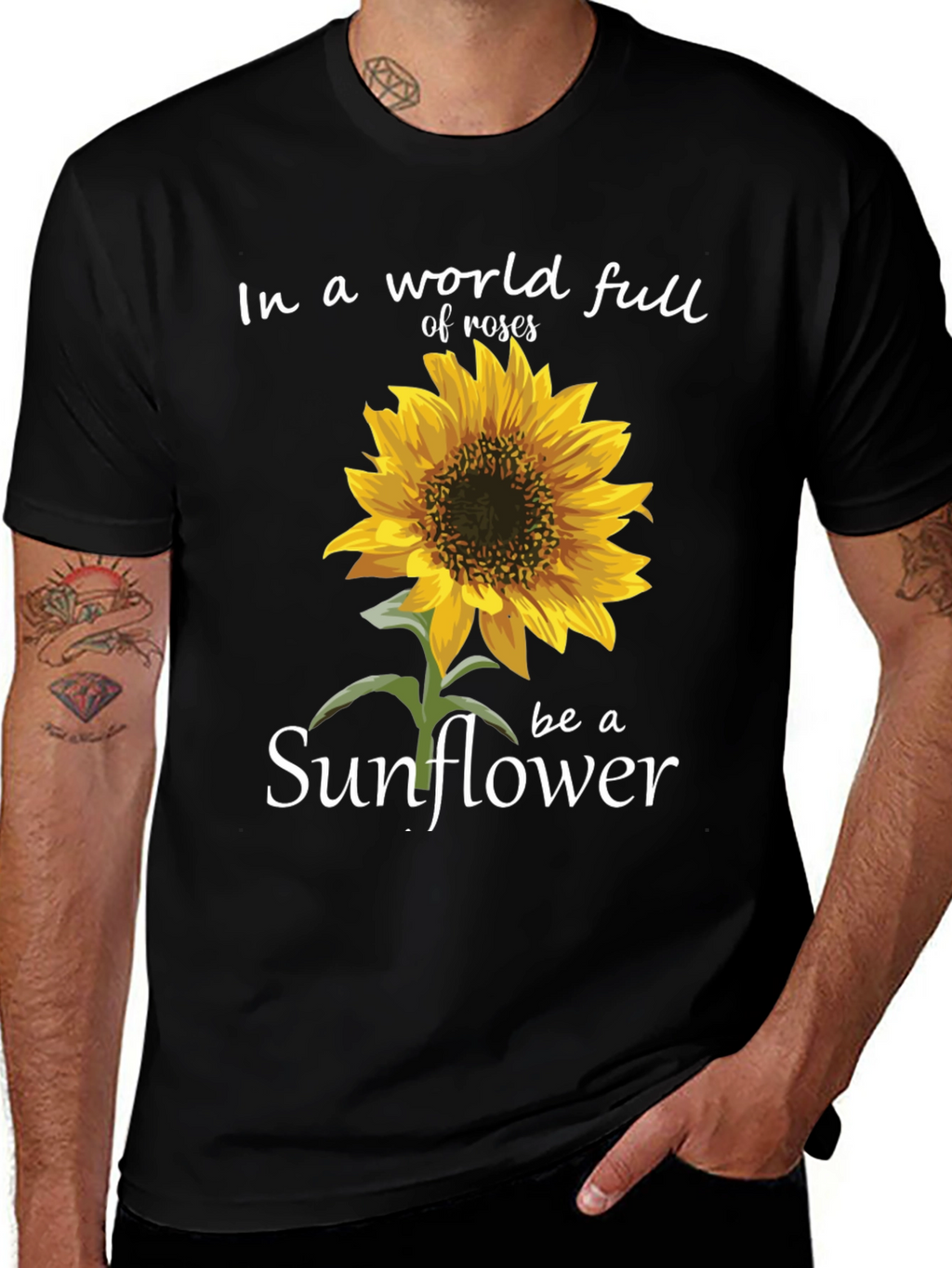 Sunflower Graphic Tee - Inspirational Black T-Shirt