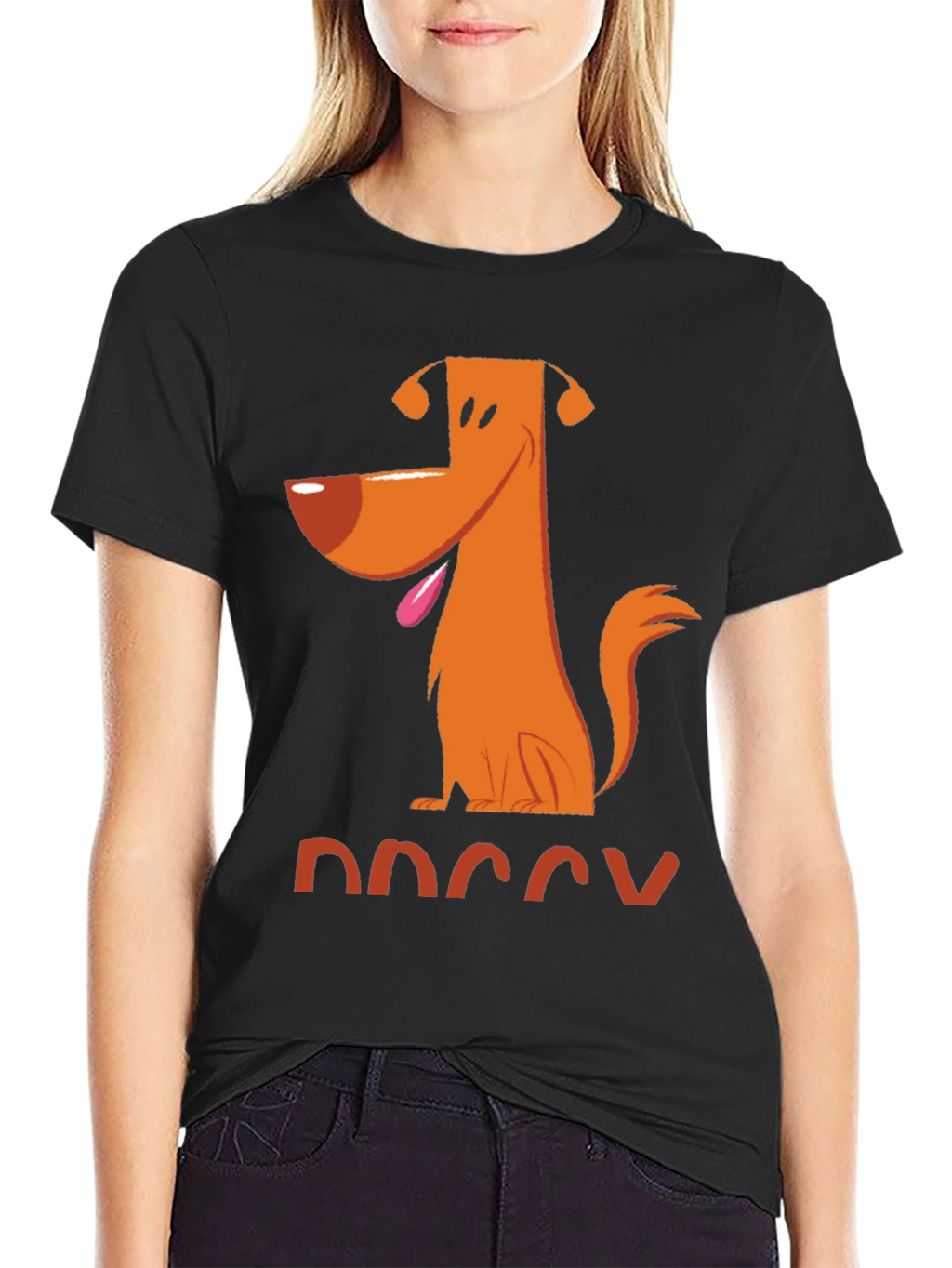 Doggy Cartoon Graphic Tee - Black Cotton T-Shirt