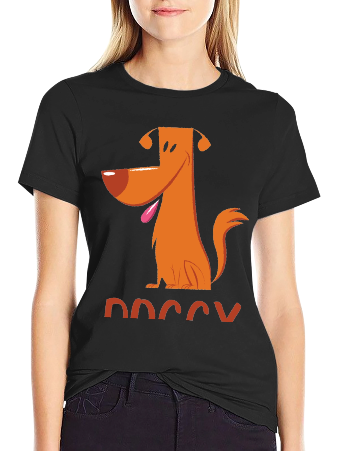 Doggy Cartoon Graphic Tee - Black Cotton T-Shirt