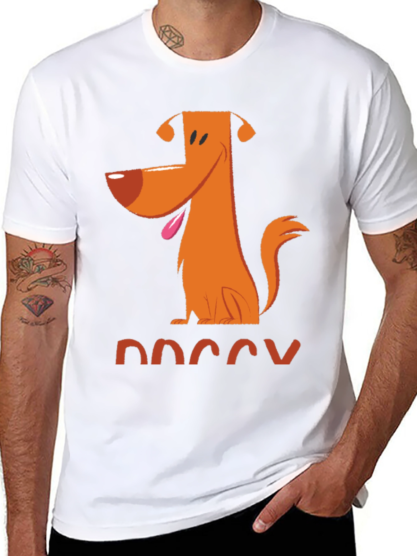 Doggy Cartoon Graphic Tee - Black Cotton T-Shirt