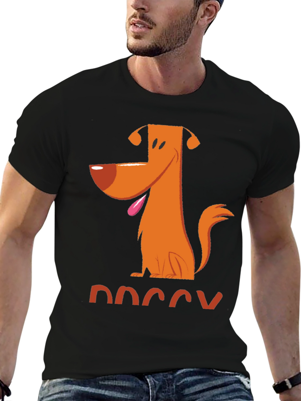 Doggy Cartoon Graphic Tee - Black Cotton T-Shirt
