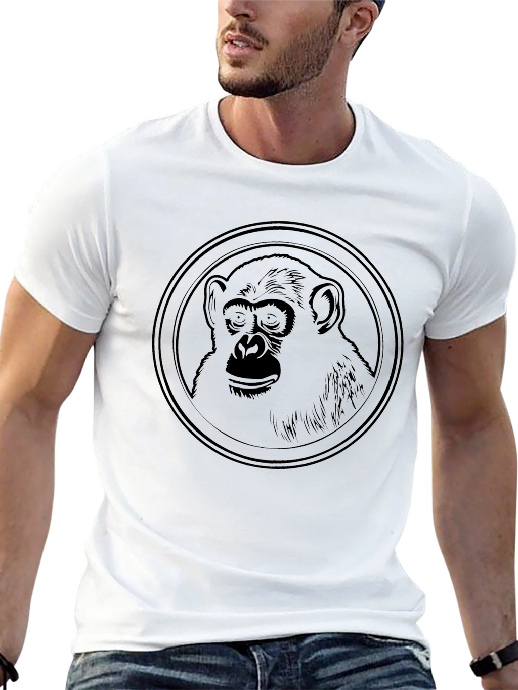 Chimpanzee Graphic Tee - Black Crew Neck T-Shirt