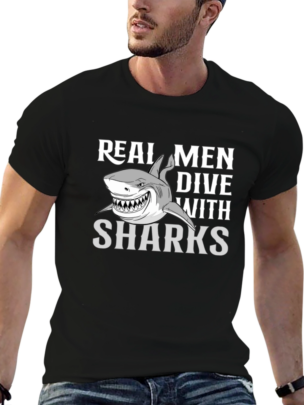 Real Men Dive With Sharks Graphic Tee