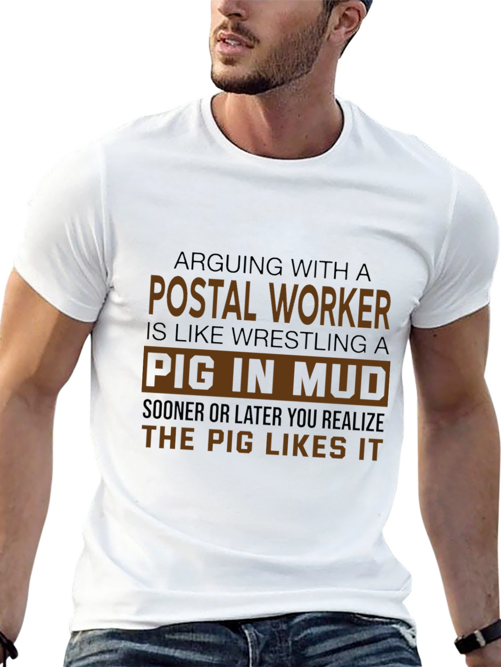Postal Worker Pig in Mud Graphic T-Shirt