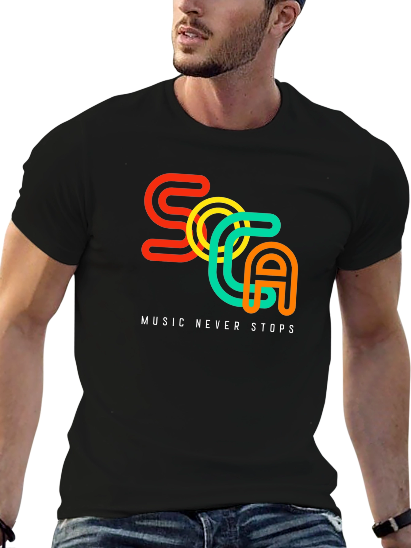Soca Music Never Stops Black T-Shirt