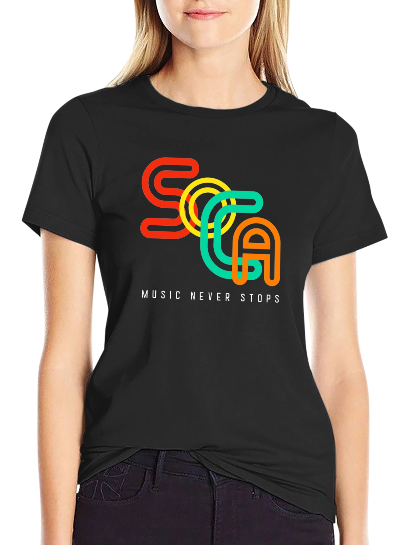 Soca Music Never Stops Black T-Shirt