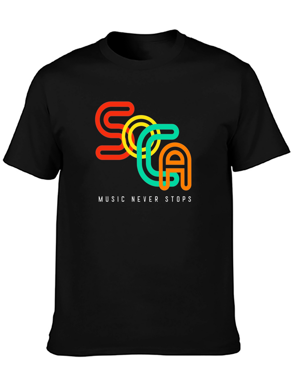 Soca Music Never Stops Black T-Shirt