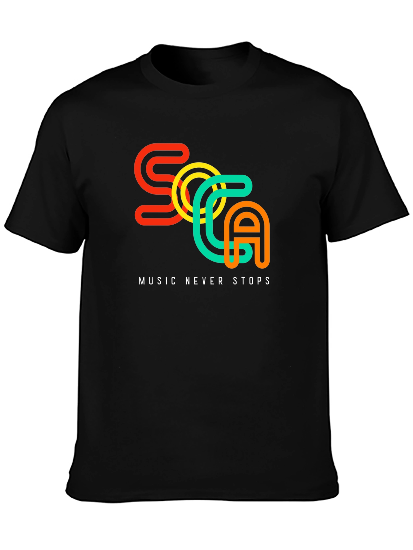 Soca Music Never Stops Black T-Shirt