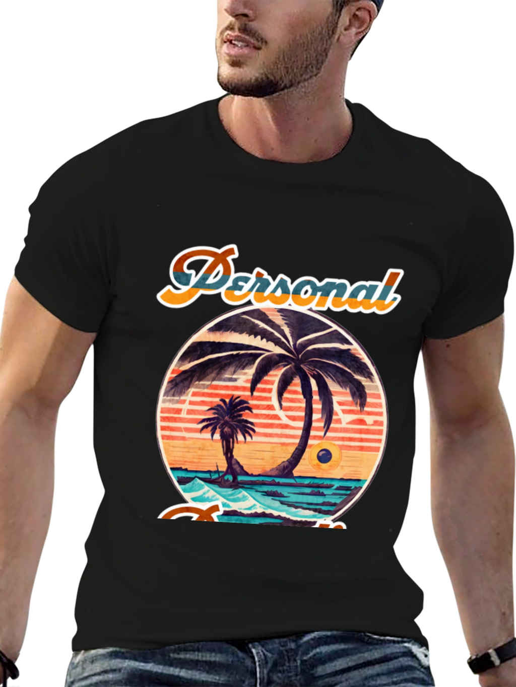Retro Beach Vibes Black T-Shirt
