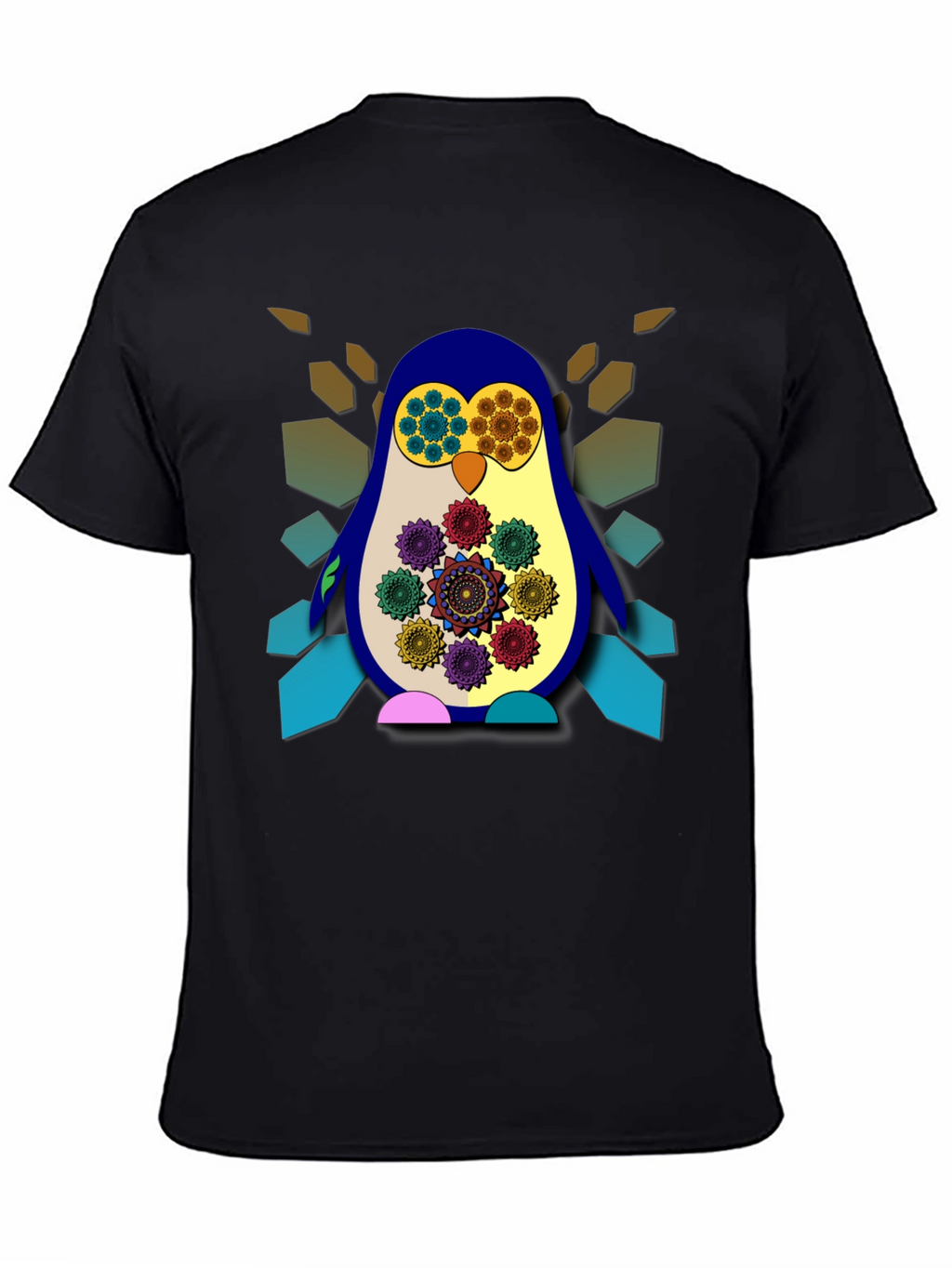 Funky Penguin Graphic Tee - Artistic Mens Black T-Shirt