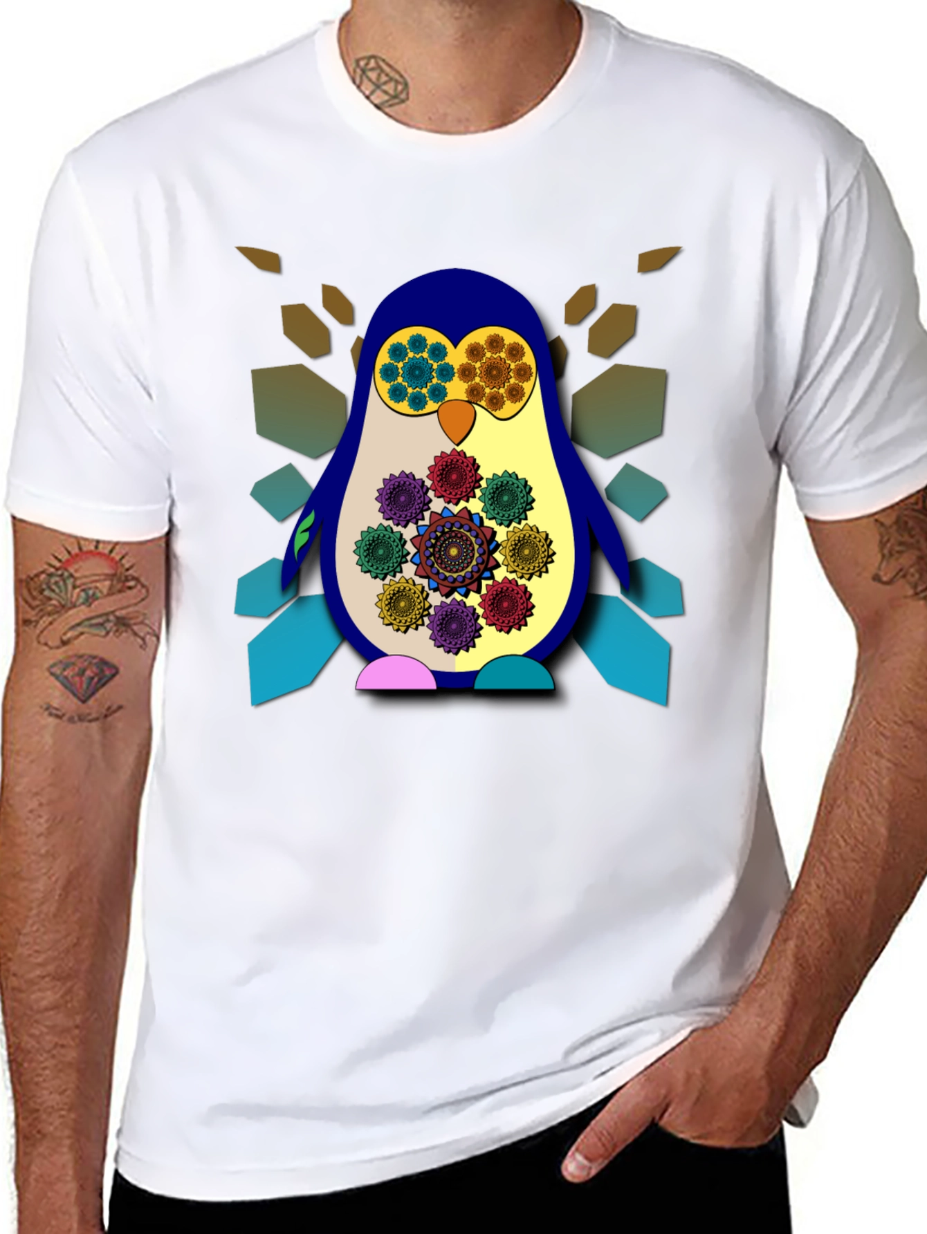 Funky Penguin Graphic Tee - Artistic Mens Black T-Shirt