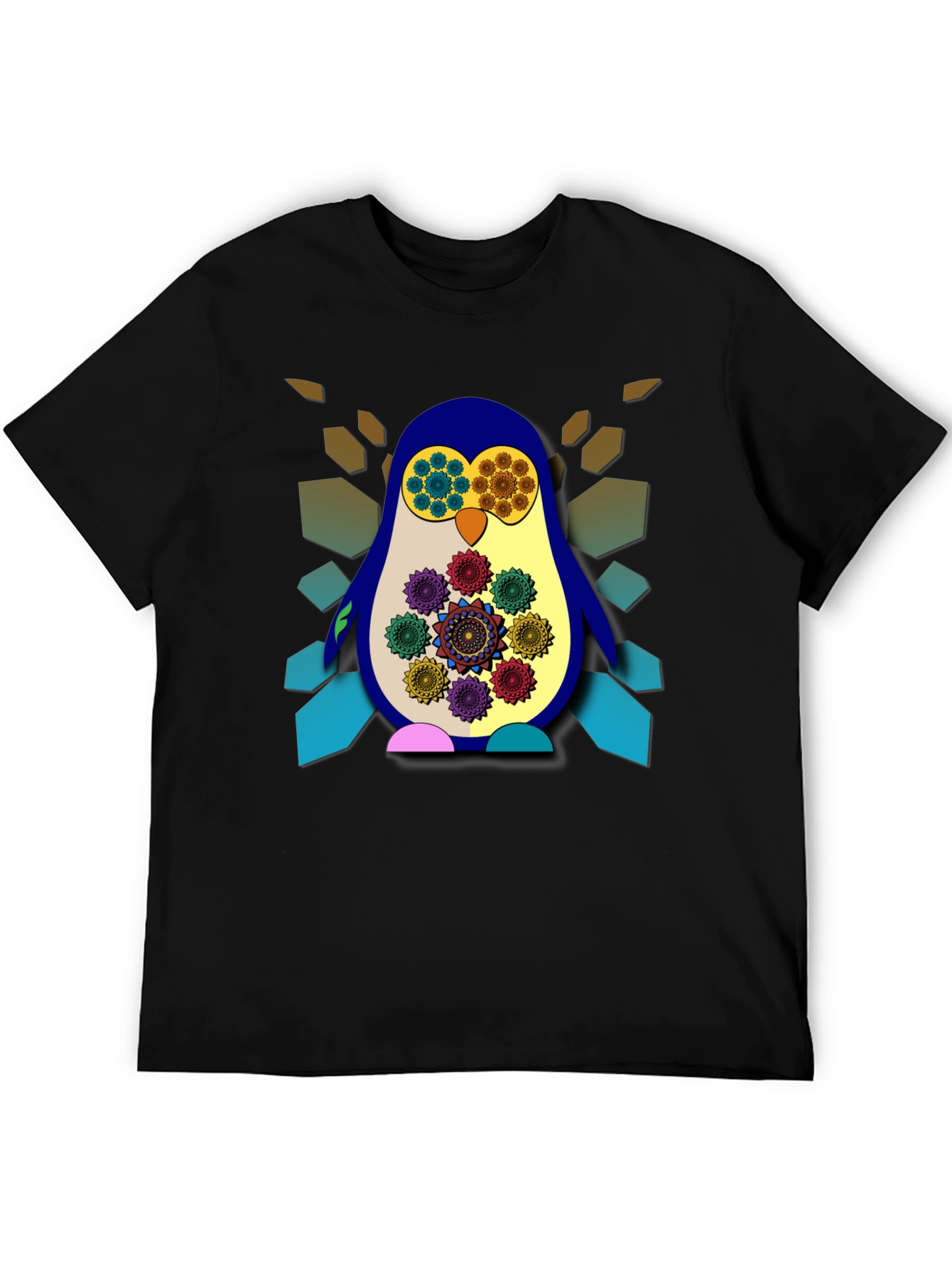 Funky Penguin Graphic Tee - Artistic Mens Black T-Shirt
