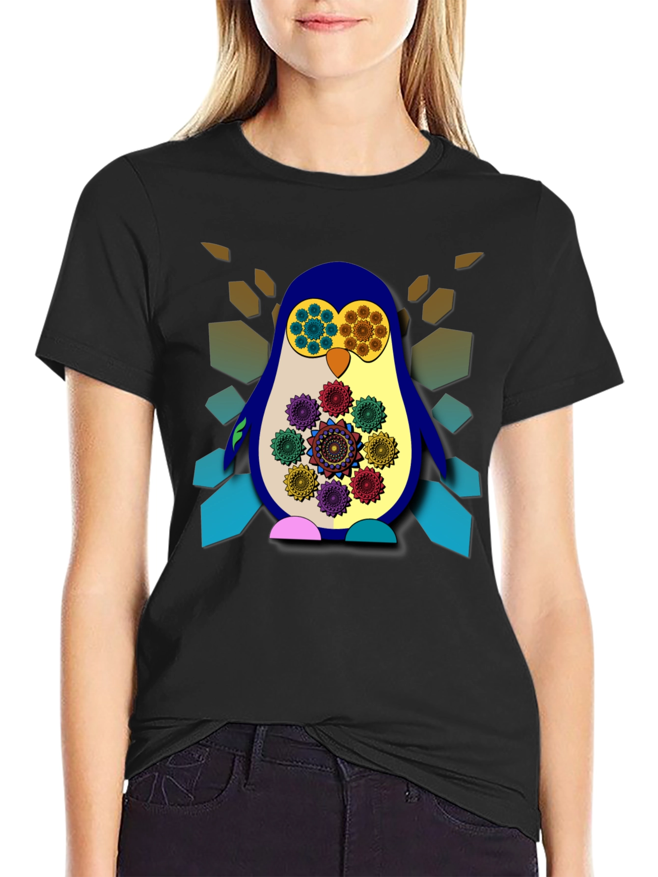 Funky Penguin Graphic Tee - Artistic Mens Black T-Shirt