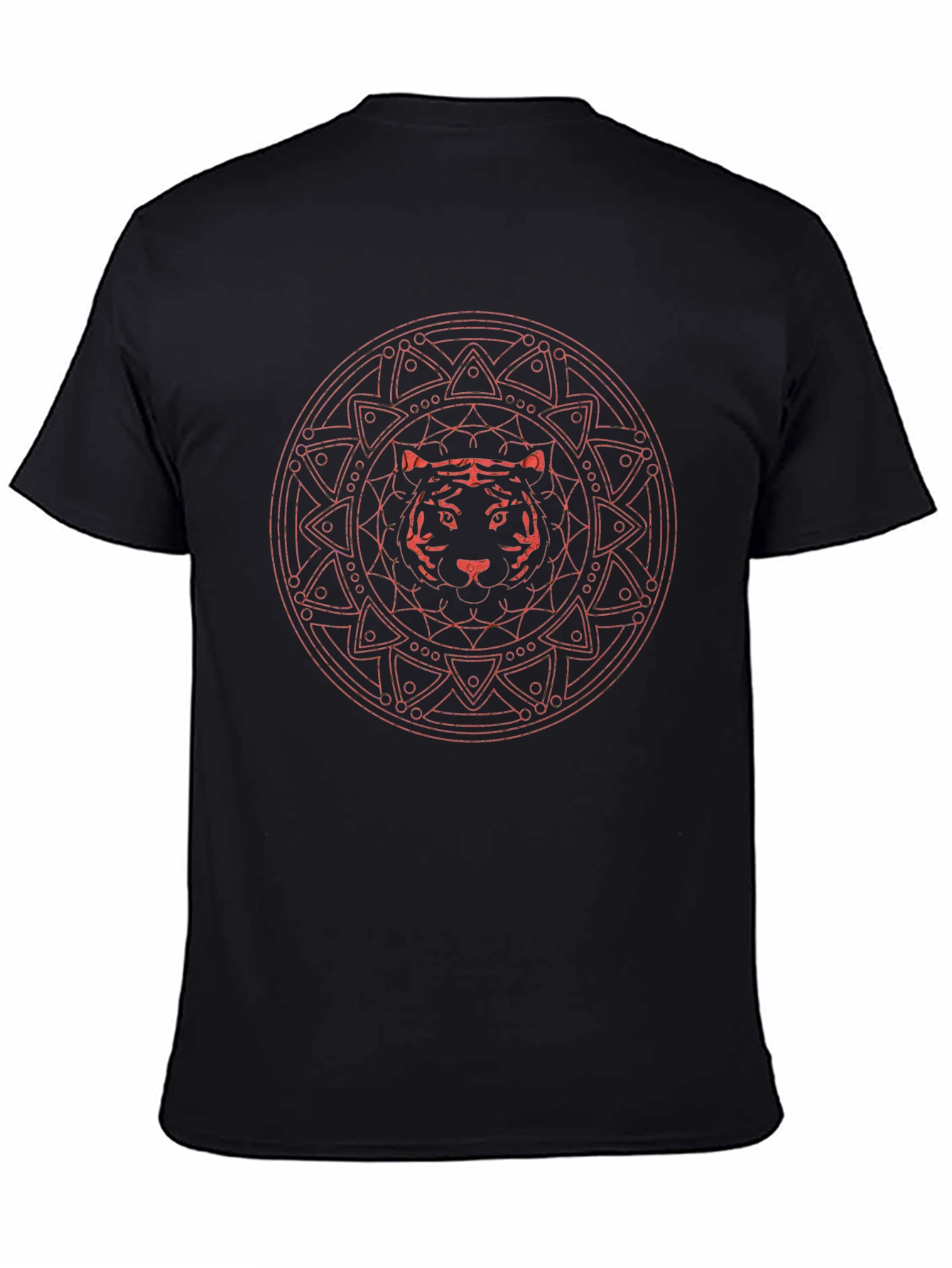 Tiger Mandala Graphic Print Black T-Shirt
