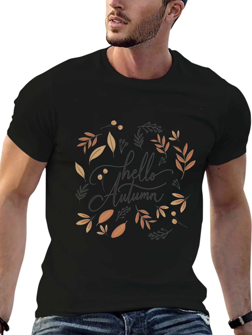 Autumn Leaves Black Graphic T-Shirt