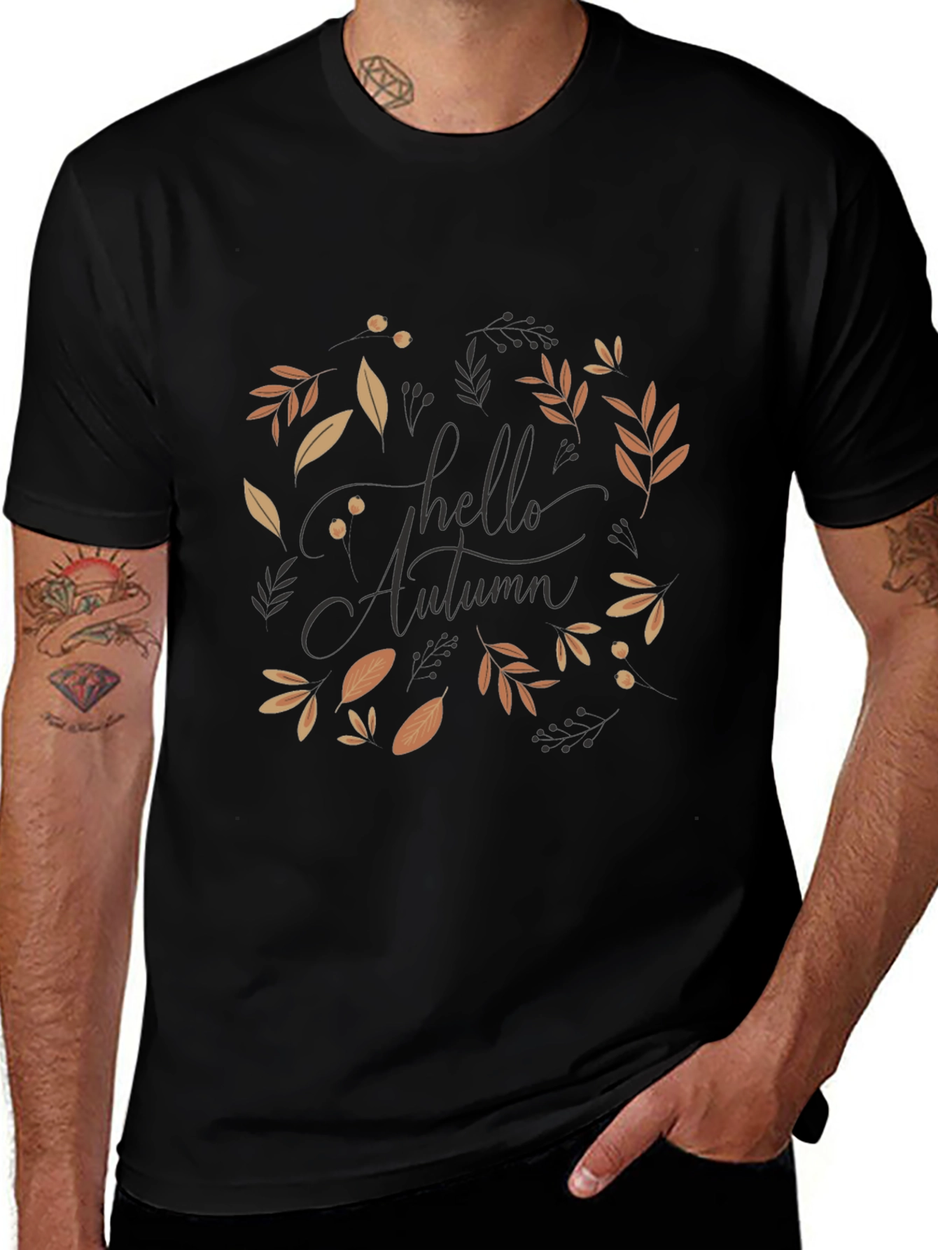 Autumn Leaves Black Graphic T-Shirt
