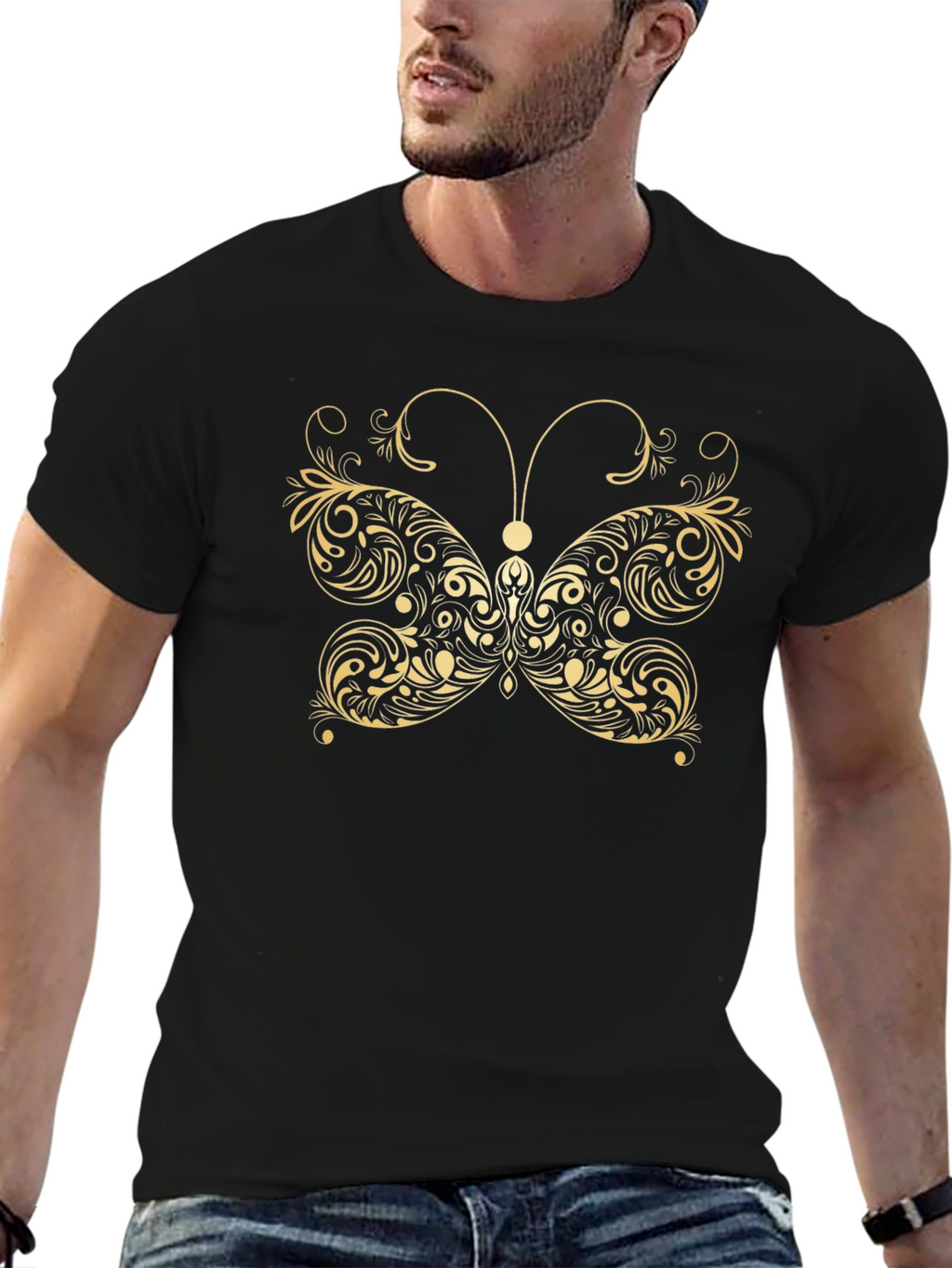 Elegant Butterfly Graphic Tee - Black