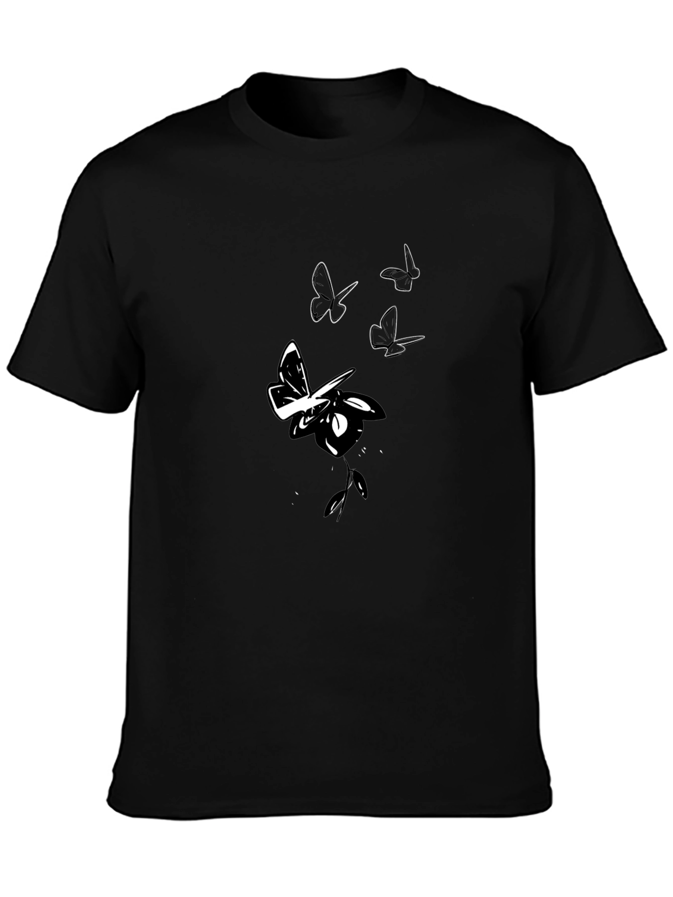 Butterfly Rose Graphic Black T-Shirt