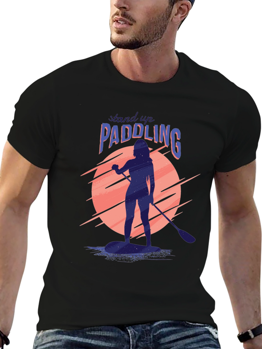 Stand Up Paddling Graphic Tee - Black Cotton