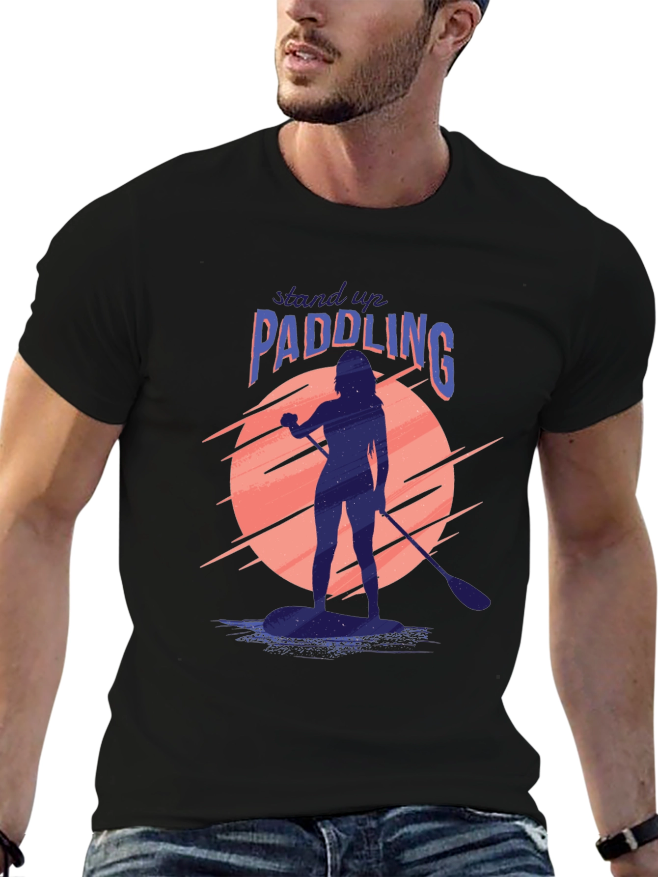 Stand Up Paddling Graphic Tee - Black Cotton
