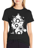 Abstract Circle Print Black T-Shirt