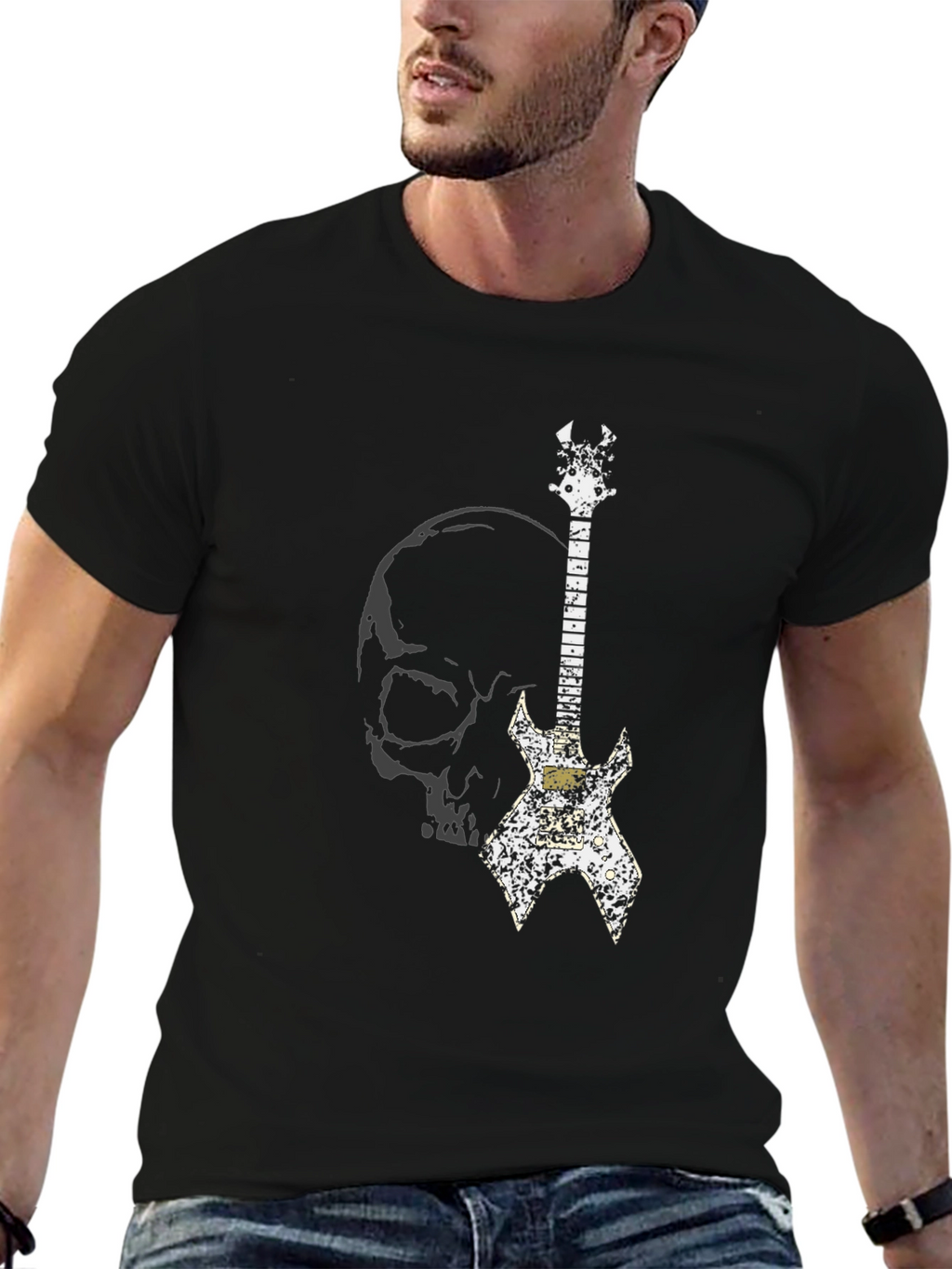 Skull & Guitar Graphic T-Shirt - Rocker Style
