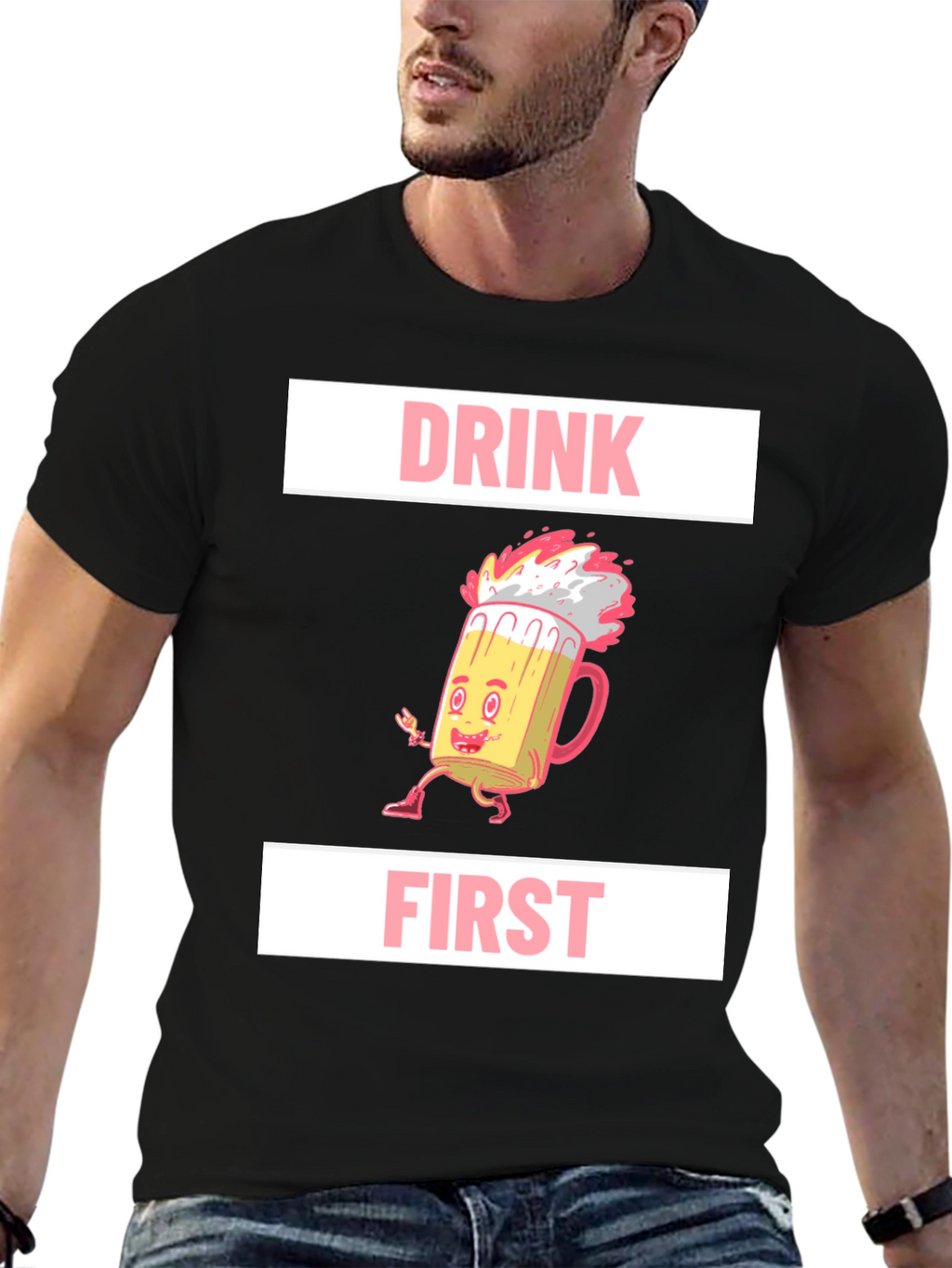 Drink First Graphic Tee - Mens Black T-Shirt