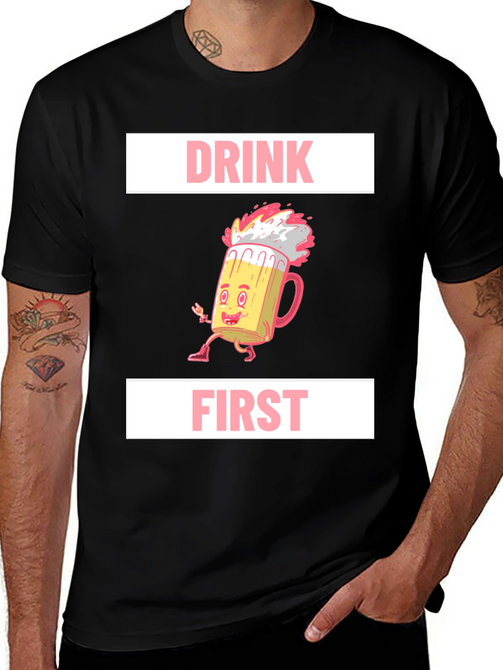 Drink First Graphic Tee - Mens Black T-Shirt